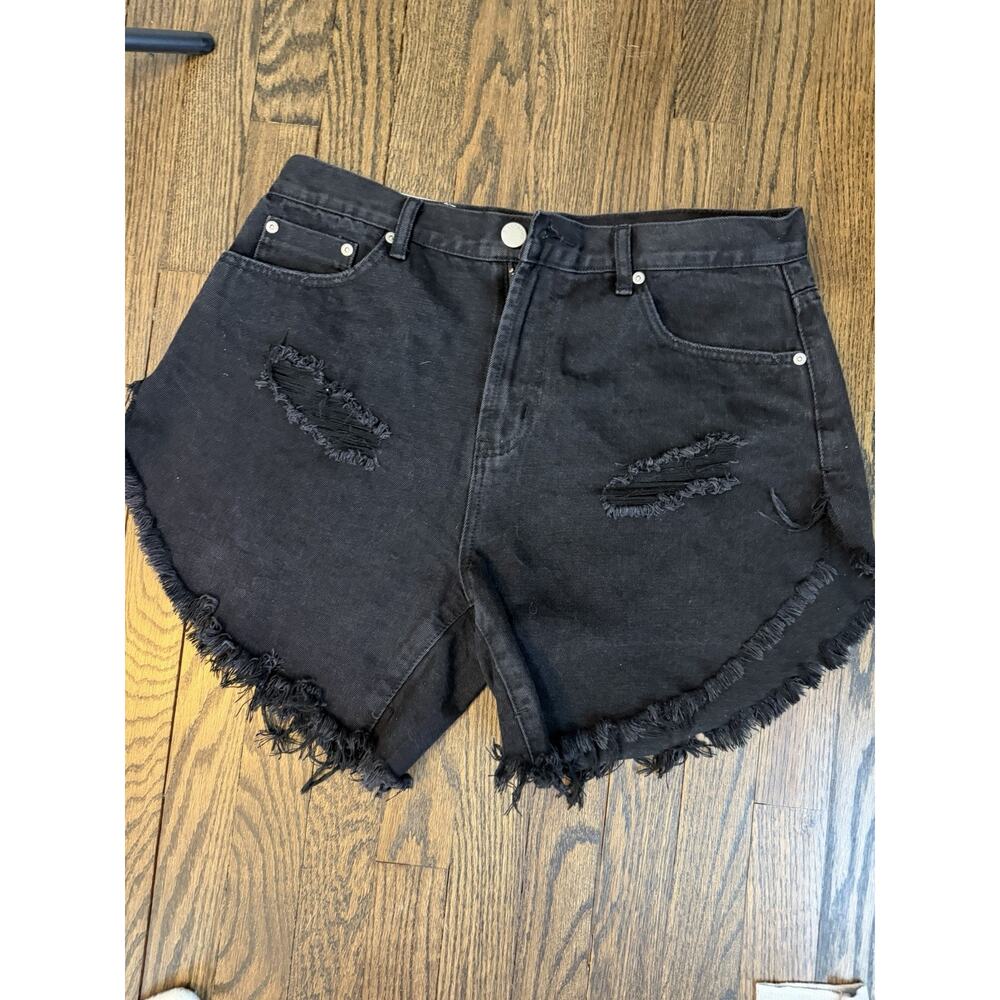 Glamorous Black Denim Shorts Cut Off Distressed High Rise Sz 10